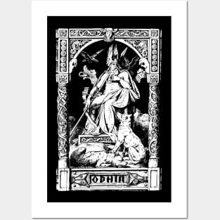 Vintage Norse Odin Engraving with Hugin and Munin Posters and Art